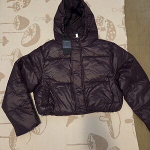 Fabletics Deep Purple Cropped Puffer Jacket
